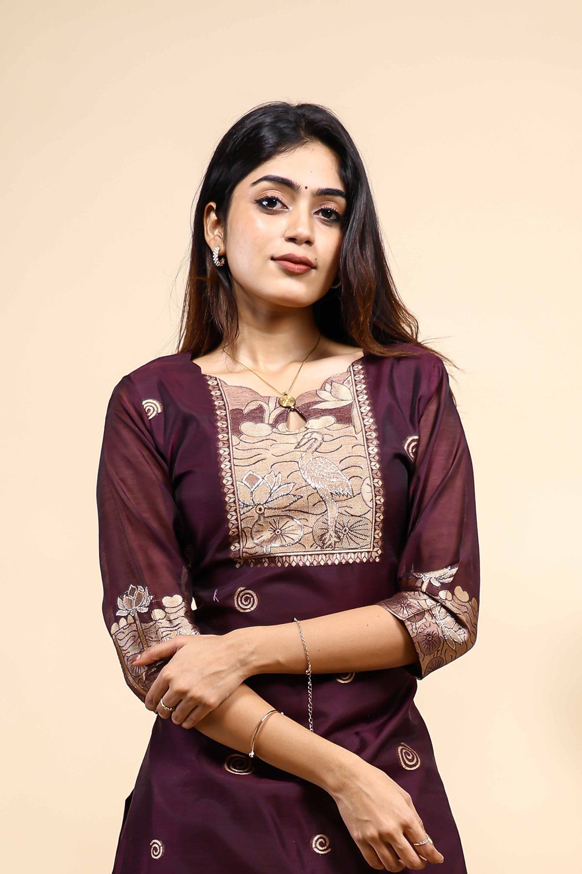 Elegant Plum Purple Embroidered Kurta Set with Dupatta