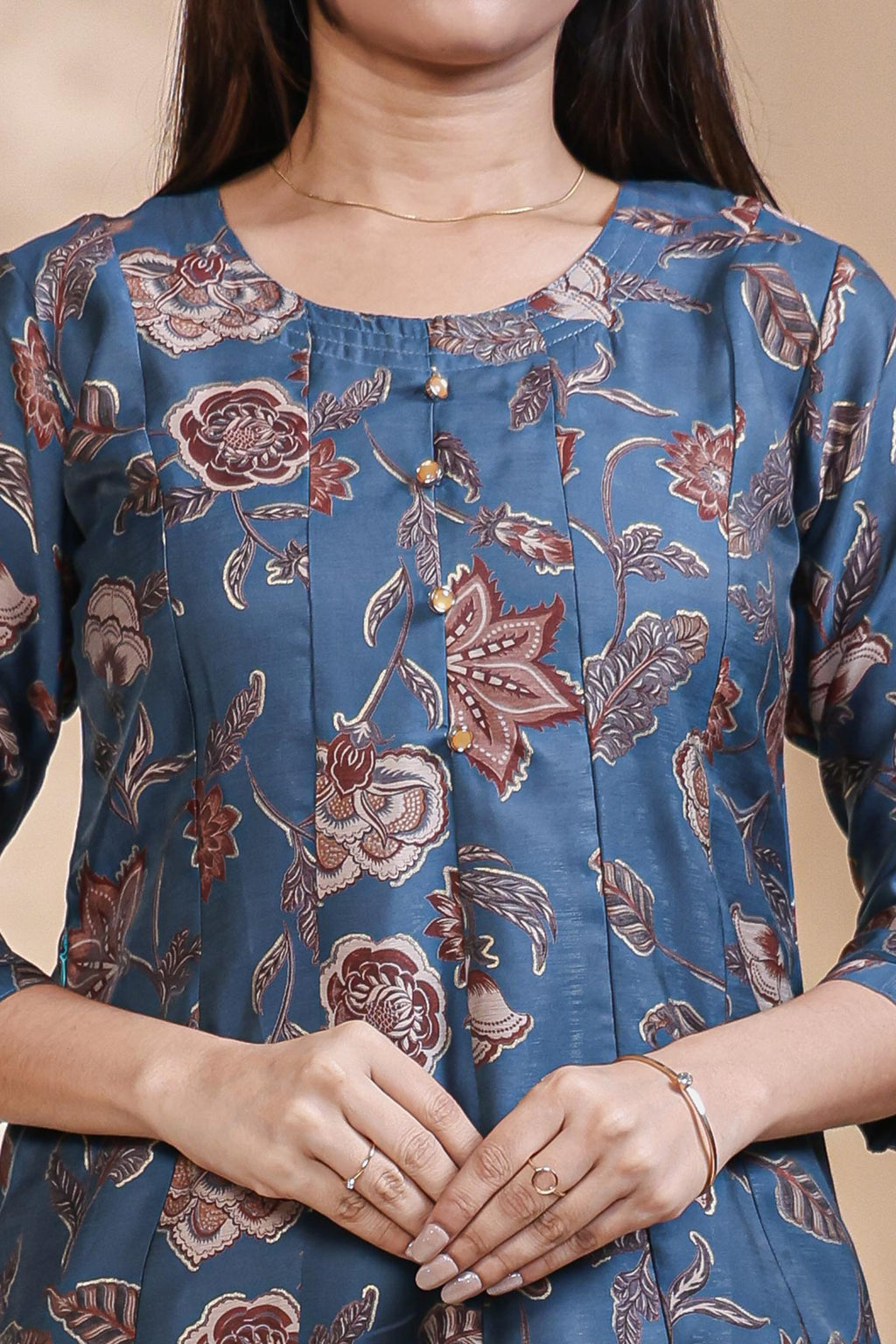Steel Blue Floral Printed Anarkali Kurta umbrella top