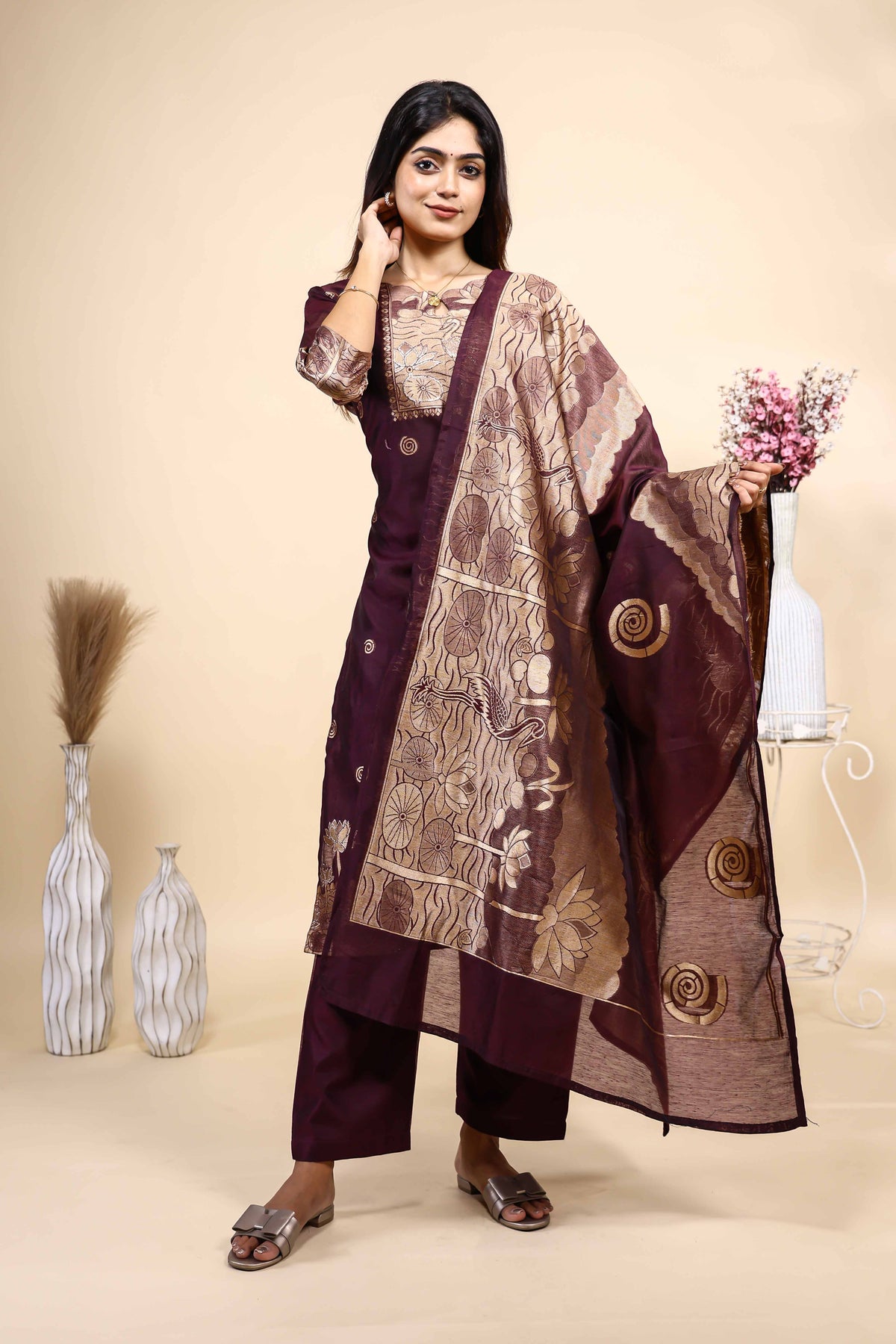 Elegant Plum Purple Embroidered Kurta Set with Dupatta