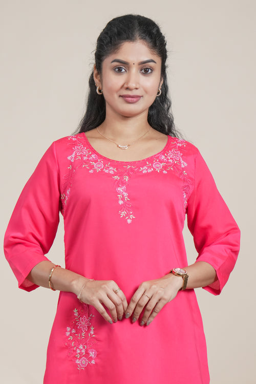 Vibrant Pink Embroidered Straight Kurta with Matching Pants set