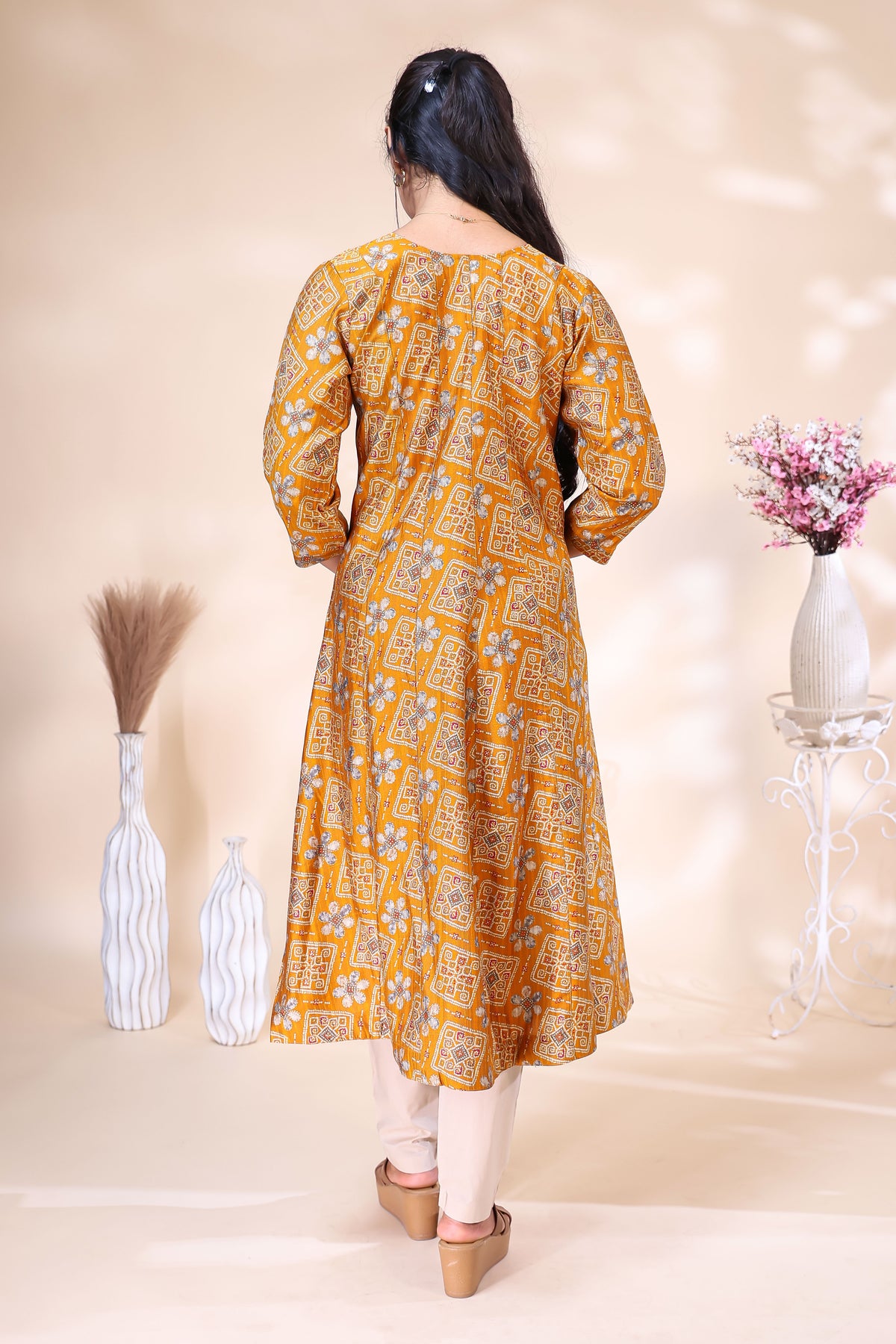 Mustard Yellow Ethnic Printed umbrella top