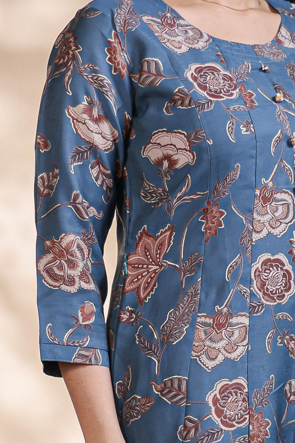 Steel Blue Floral Printed Anarkali Kurta umbrella top