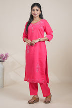 Vibrant Pink Embroidered Straight Kurta with Matching Pants set