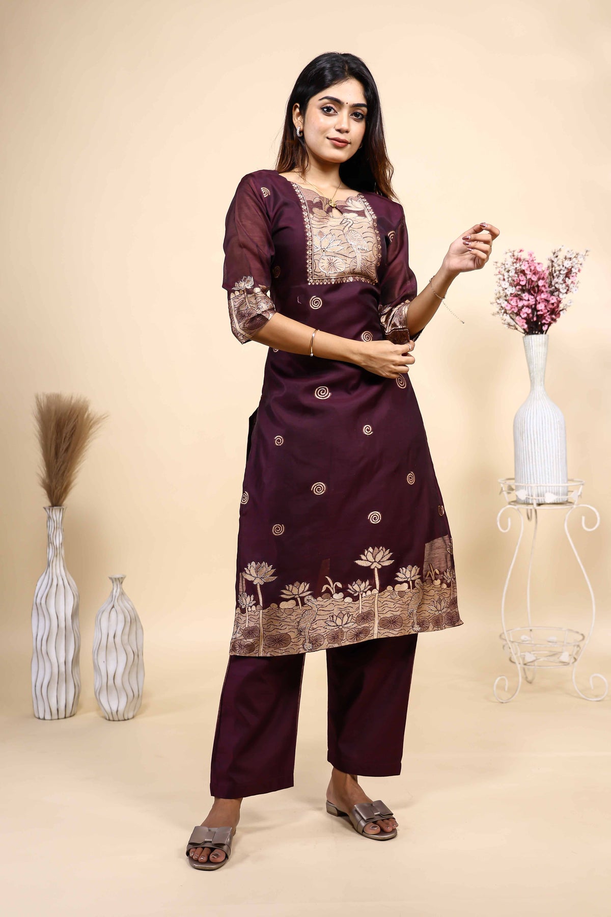 Elegant Plum Purple Embroidered Kurta Set with Dupatta