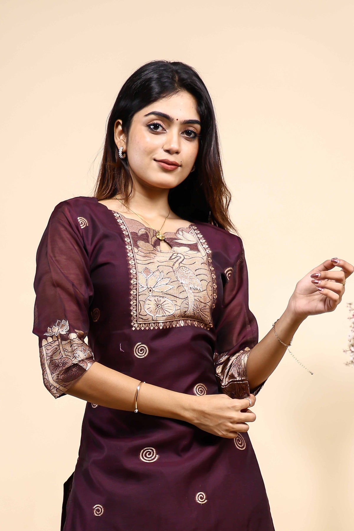 Elegant Plum Purple Embroidered Kurta Set with Dupatta