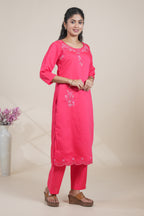 Vibrant Pink Embroidered Straight Kurta with Matching Pants set