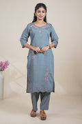 Elegant Grey Embroidered Straight Kurta with Pants Set