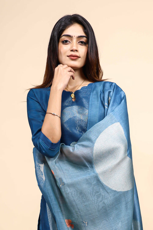 Elegant Blue Printed Kurta Set with Dupatta