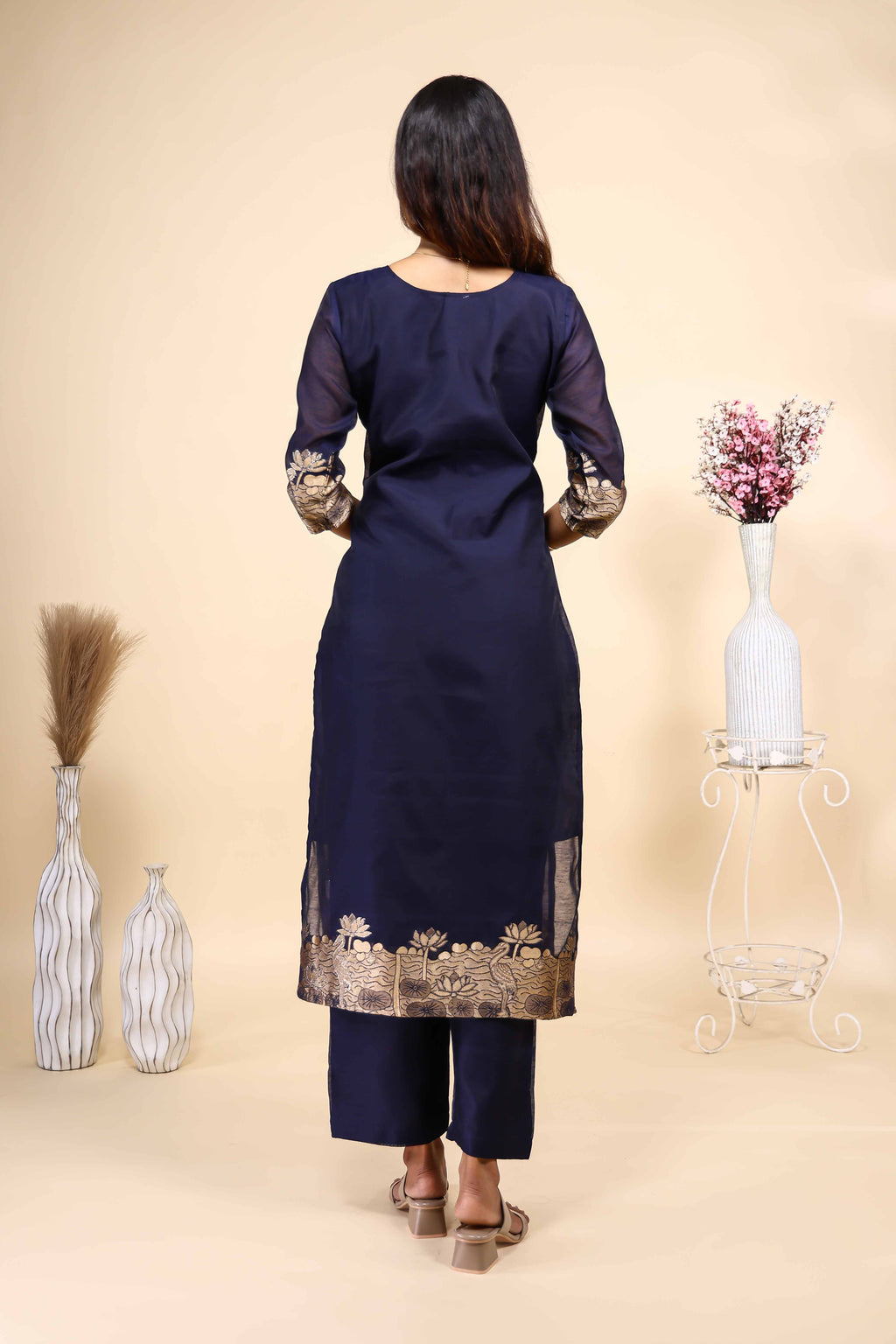 Navy Blue Printed Kurta Set with Matching Dupatta 3 Piece set