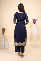 Navy Blue Printed Kurta Set with Matching Dupatta 3 Piece set