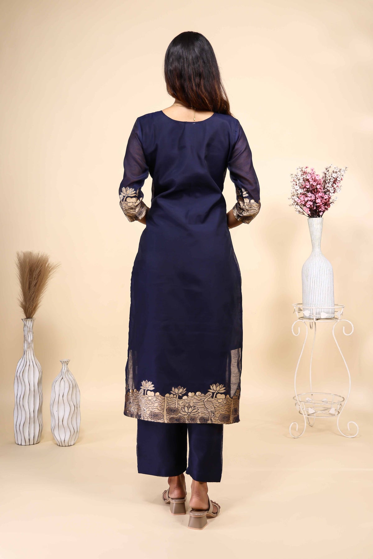 Navy Blue Printed Kurta Set with Matching Dupatta 3 Piece set