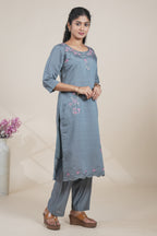 Elegant Grey Embroidered Straight Kurta with Pants Set