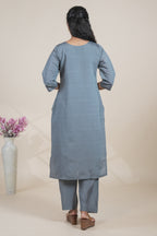 Elegant Grey Embroidered Straight Kurta with Pants Set