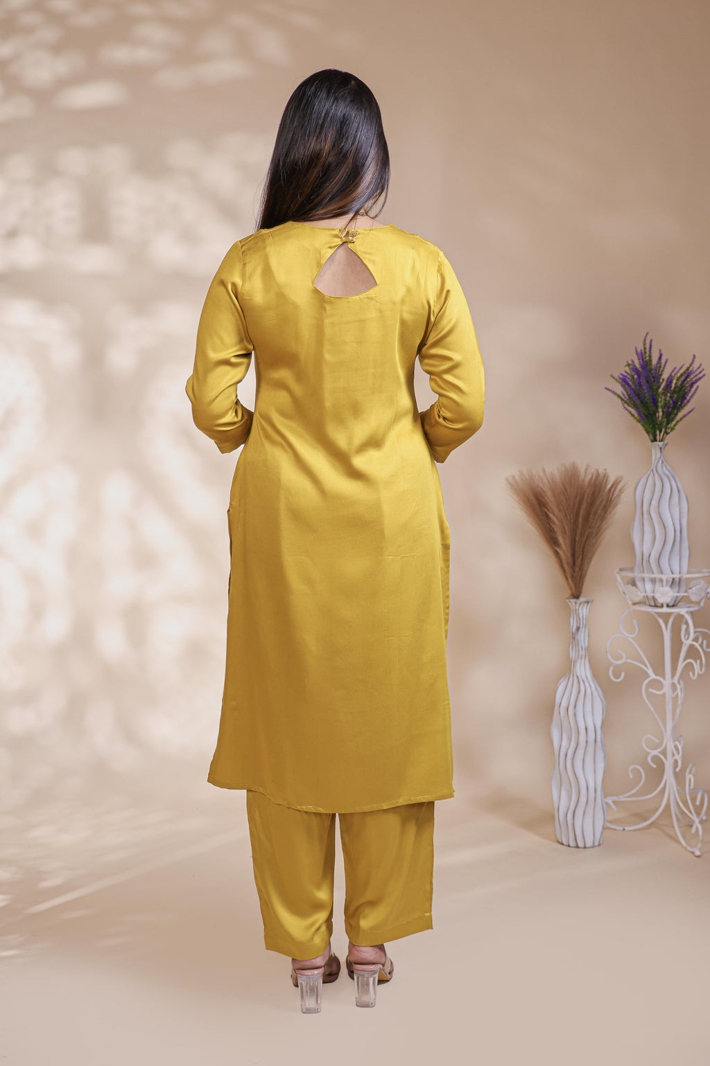 Mustard Yellow Silk Blend Straight Kurta Set with Printed Dupatta