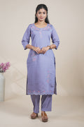 Elegant Lavender Embroidered Straight Kurta with Pants Set