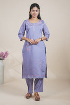 Elegant Lavender Embroidered Straight Kurta with Pants Set