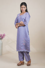 Elegant Lavender Embroidered Straight Kurta with Pants Set