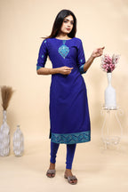 Royal Blue Embroidered Straight Kurta Set with Matching Dupatta & Leggings