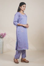 Elegant Lavender Embroidered Straight Kurta with Pants Set