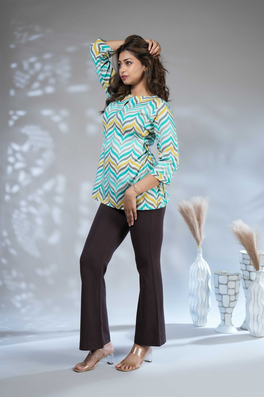 Women's Chevron Print Keyhole Neck Short Kurti / Tunic