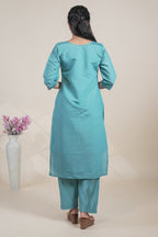 Teal Blue Embroidered Straight Kurta with Matching Pants