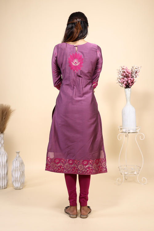 Elegant Mauve / Purple Floral Woven Kurta Set with Jacquard Dupatta