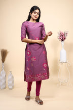 Elegant Mauve / Purple Floral Woven Kurta Set with Jacquard Dupatta
