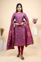 Elegant Mauve / Purple Floral Woven Kurta Set with Jacquard Dupatta