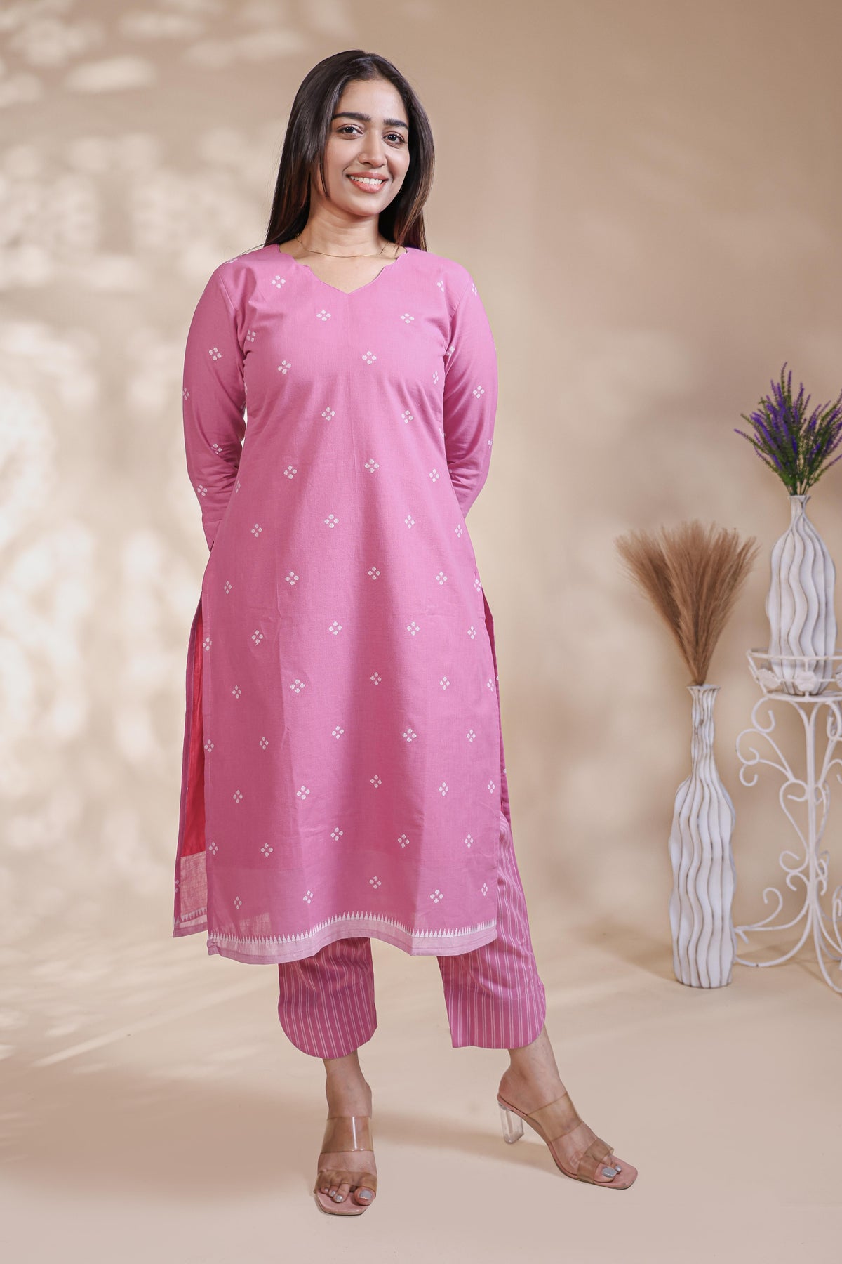 Pink Bandhani-Inspired Printed Cotton Kurta Set with Dupatta