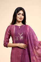 Elegant Plum Mauve Set with Animal Motif Embroidery & Matching Dupatta