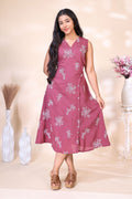Mauve Embroidered Westen wrap Style dress