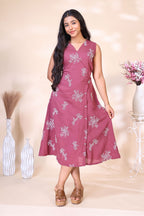 Mauve Embroidered Westen wrap Style dress