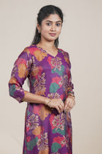 Purple Floral Printed Straight Kurta with Matching Pants
