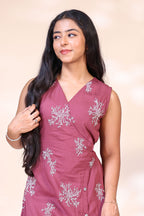Mauve Embroidered Westen wrap Style dress
