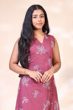 Mauve Embroidered Westen wrap Style dress