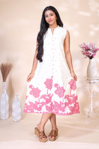 Off-White & Pink Floral Embroidered Dress