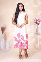 Off-White & Pink Floral Embroidered Dress