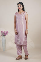 Elegant Mauve Pink Kurta Set with Floral Organza Dupatta