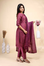 Elegant Plum Mauve Set with Animal Motif Embroidery & Matching Dupatta