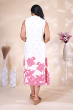 Off-White & Pink Floral Embroidered Dress