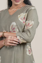 Olive Green Floral Printed Straight Kurta with Matching Pants Set