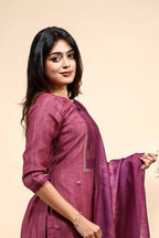 Elegant Plum Mauve Set with Animal Motif Embroidery & Matching Dupatta