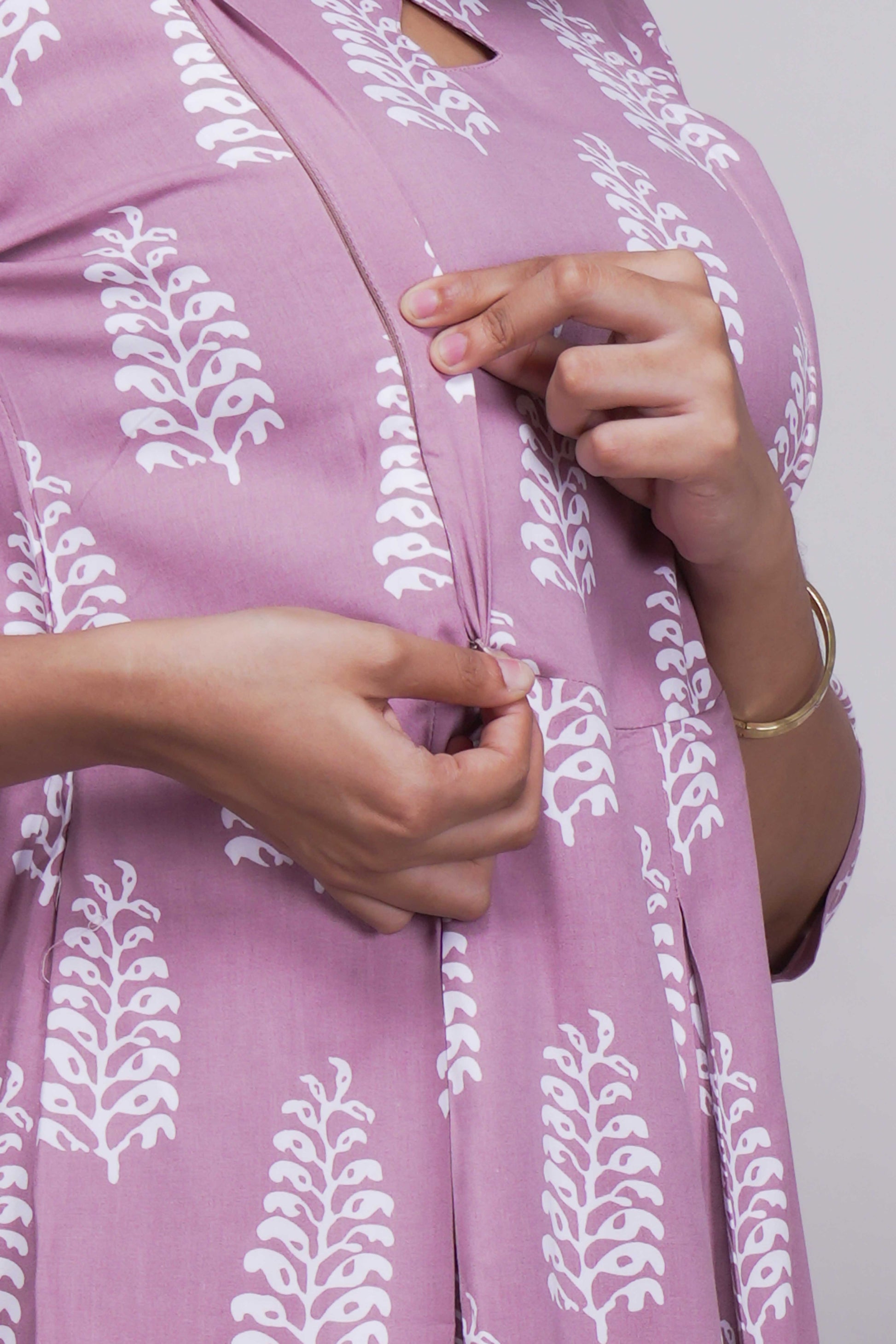 Mauve Blossom Printed A-Line Maternity Midi Dress