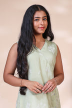 Mint Green Embroidered Westen wrap Style Dress