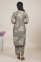 Olive Green Floral Printed Straight Kurta with Matching Pants Set