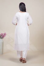 Elegant White and Olive Green Embroidered Kurta Set with Matching Dupatta