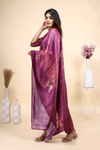 Elegant Plum Mauve Set with Animal Motif Embroidery & Matching Dupatta