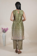 Elegant Olive Green Kurta Set with Light Peach Printed Dupatta