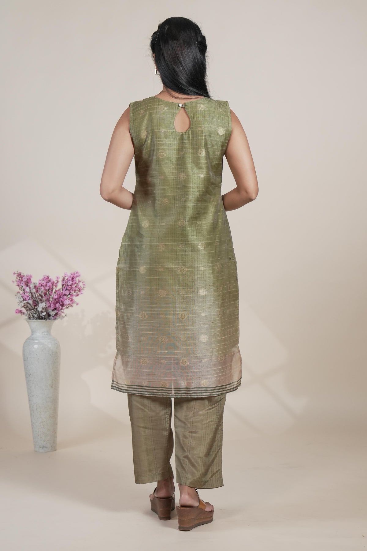 Elegant Olive Green Kurta Set with Light Peach Printed Dupatta