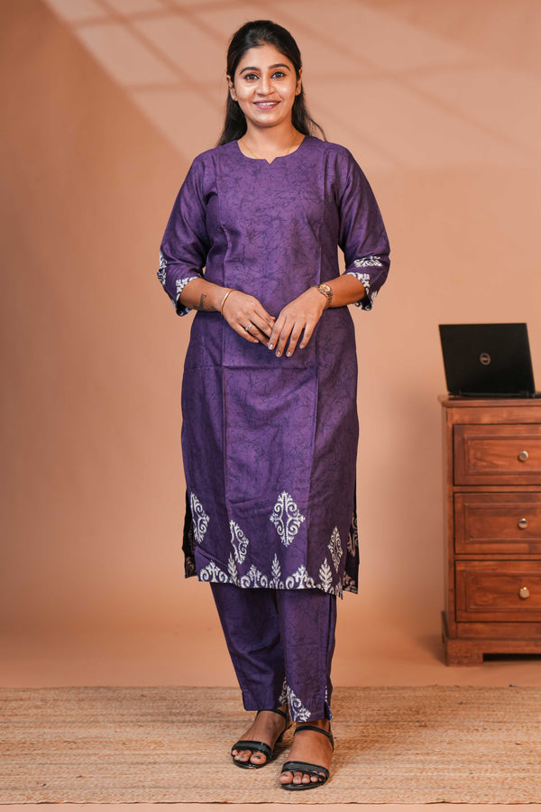 This Elegant Ethnic Set Features a Rich Royal Purple Kurta and Bottom,